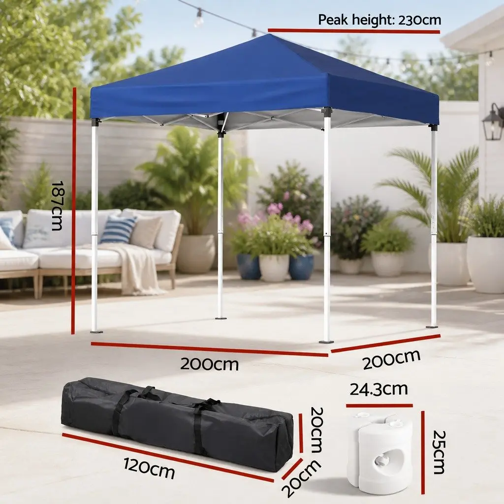 Gazebo Outdoor Patio Garden Shade 2x2m Blue White with Adjustable Height and Base Pods