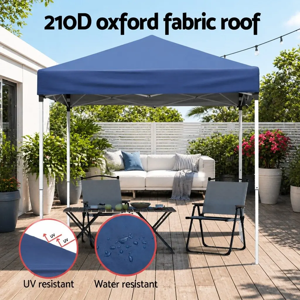 Gazebo Outdoor Patio Garden Shade 2x2m Blue White with Adjustable Height and Base Pods