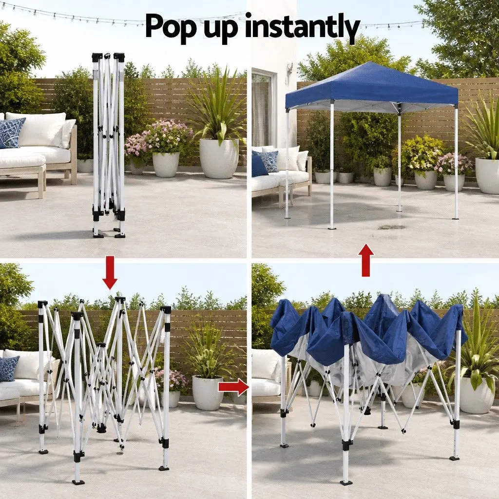 Gazebo Outdoor Patio Garden Shade 2x2m Blue White with Adjustable Height and Base Pods