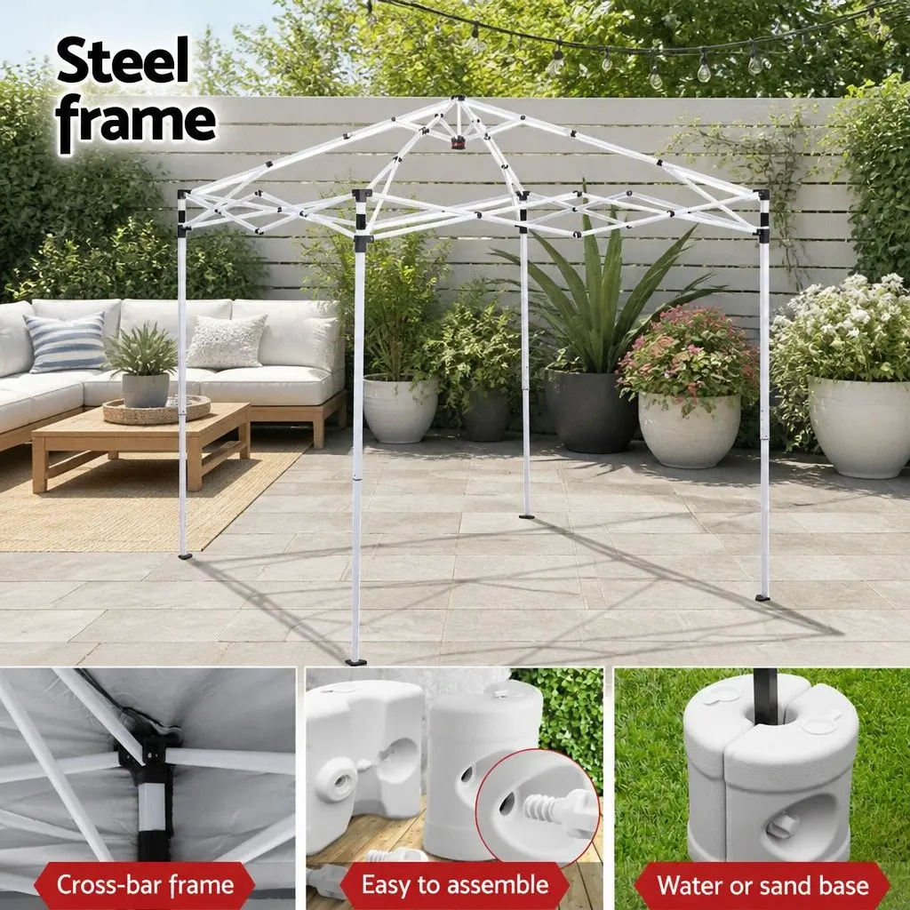 Gazebo Outdoor Patio Garden Shade 2x2m Blue White with Adjustable Height and Base Pods