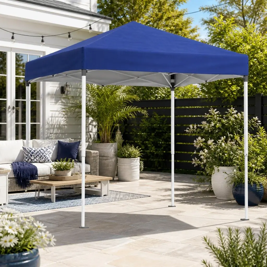 Gazebo Outdoor Patio Garden Shade 2x2m Blue White with Adjustable Height and Base Pods