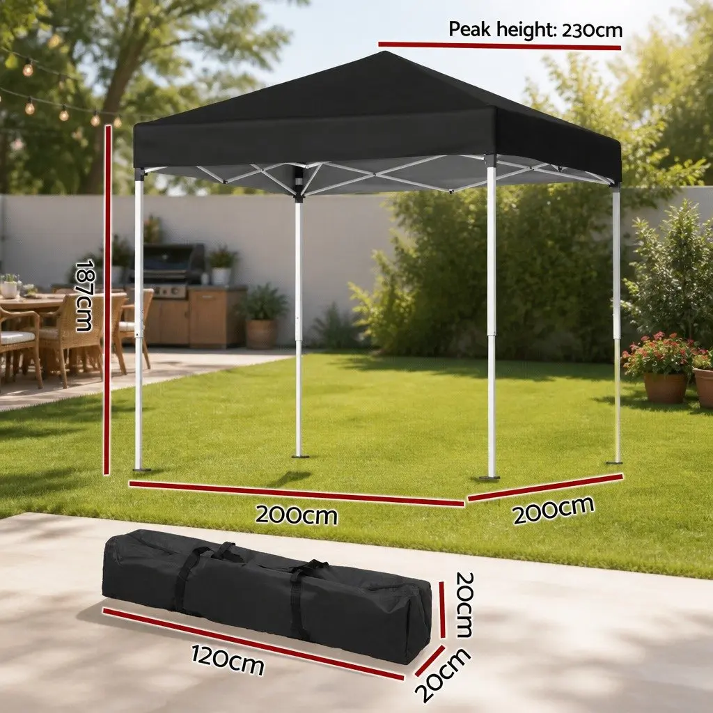 Gazebo Portable Canopy 2x2m Black Adjustable Height Outdoor Shade Structure