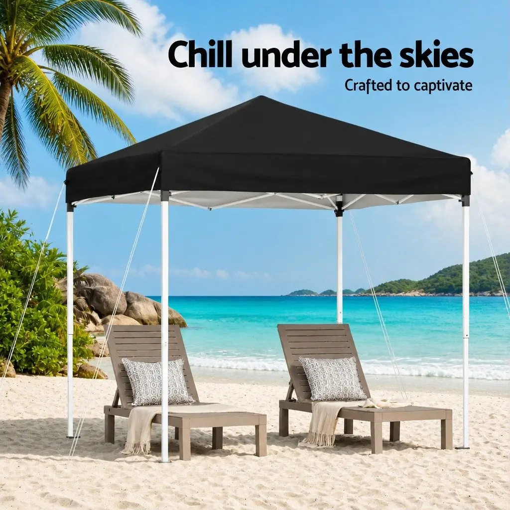 Gazebo Portable Canopy 2x2m Black Adjustable Height Outdoor Shade Structure