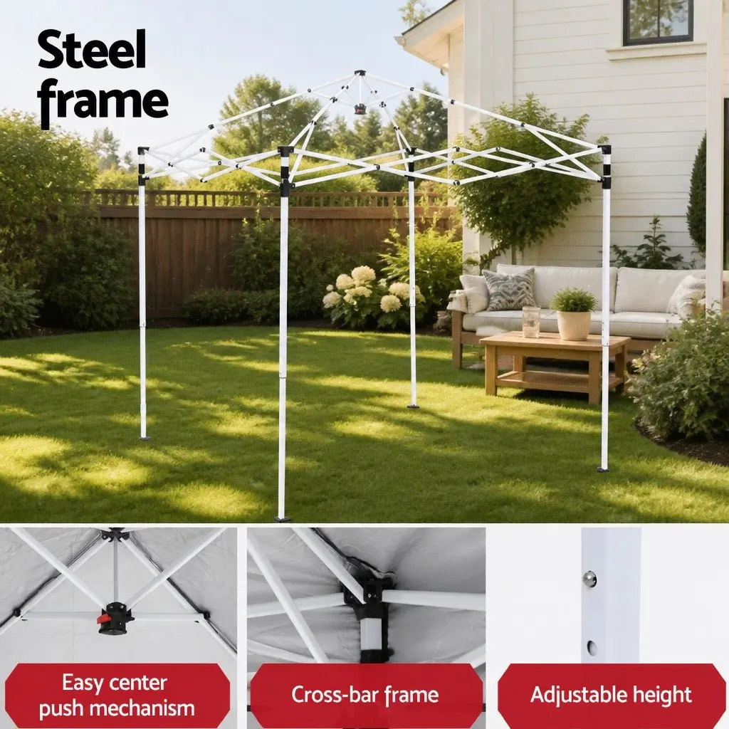 Gazebo Portable Canopy 2x2m Black Adjustable Height Outdoor Shade Structure