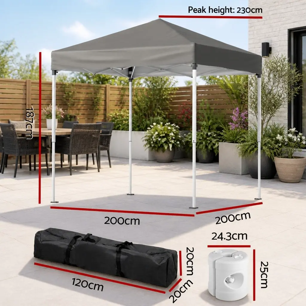 Outdoor Gazebo 2x2m Patio Garden Marquee Shade Canopy w/ Base Pods Grey