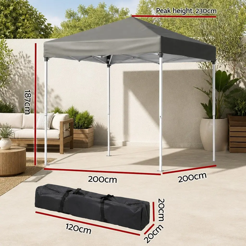 Gazebo Portable Canopy 2x2m Adjustable Height Outdoor Shade for Garden Patio