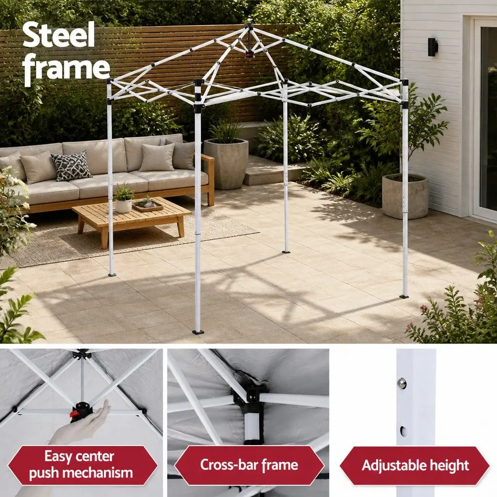 Gazebo Portable Canopy 2x2m Adjustable Height Outdoor Shade for Garden Patio