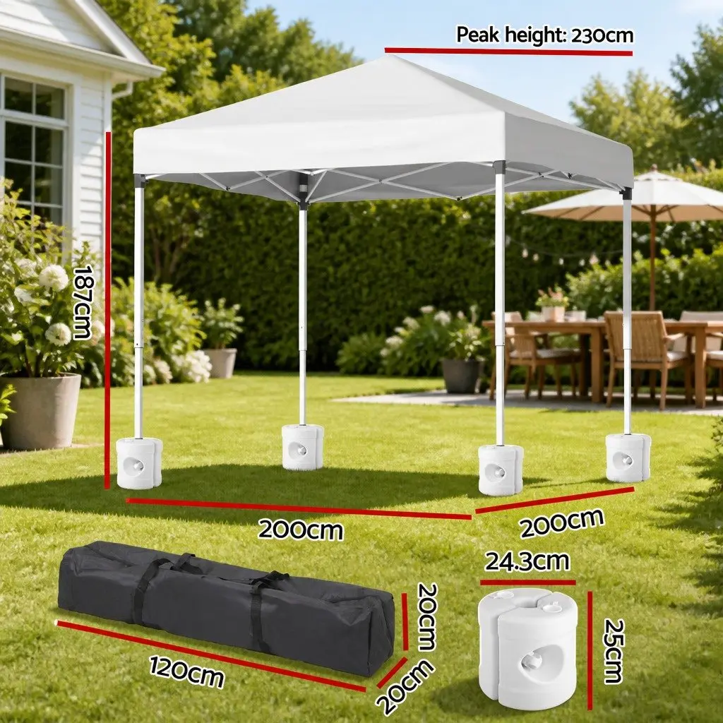 Outdoor Gazebo Portable 2x2m Adjustable Height UV Water Resistant White