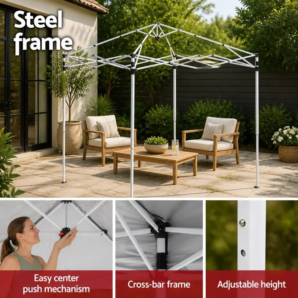 Outdoor Gazebo Portable 2x2m Adjustable Height UV Water Resistant White