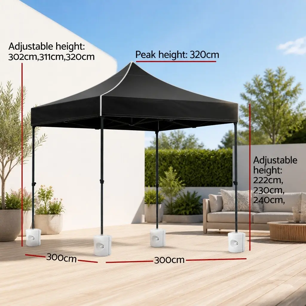 Pop Up Gazebo Folding Marquee Tent 3x3m Black Outdoor Canopy Shade