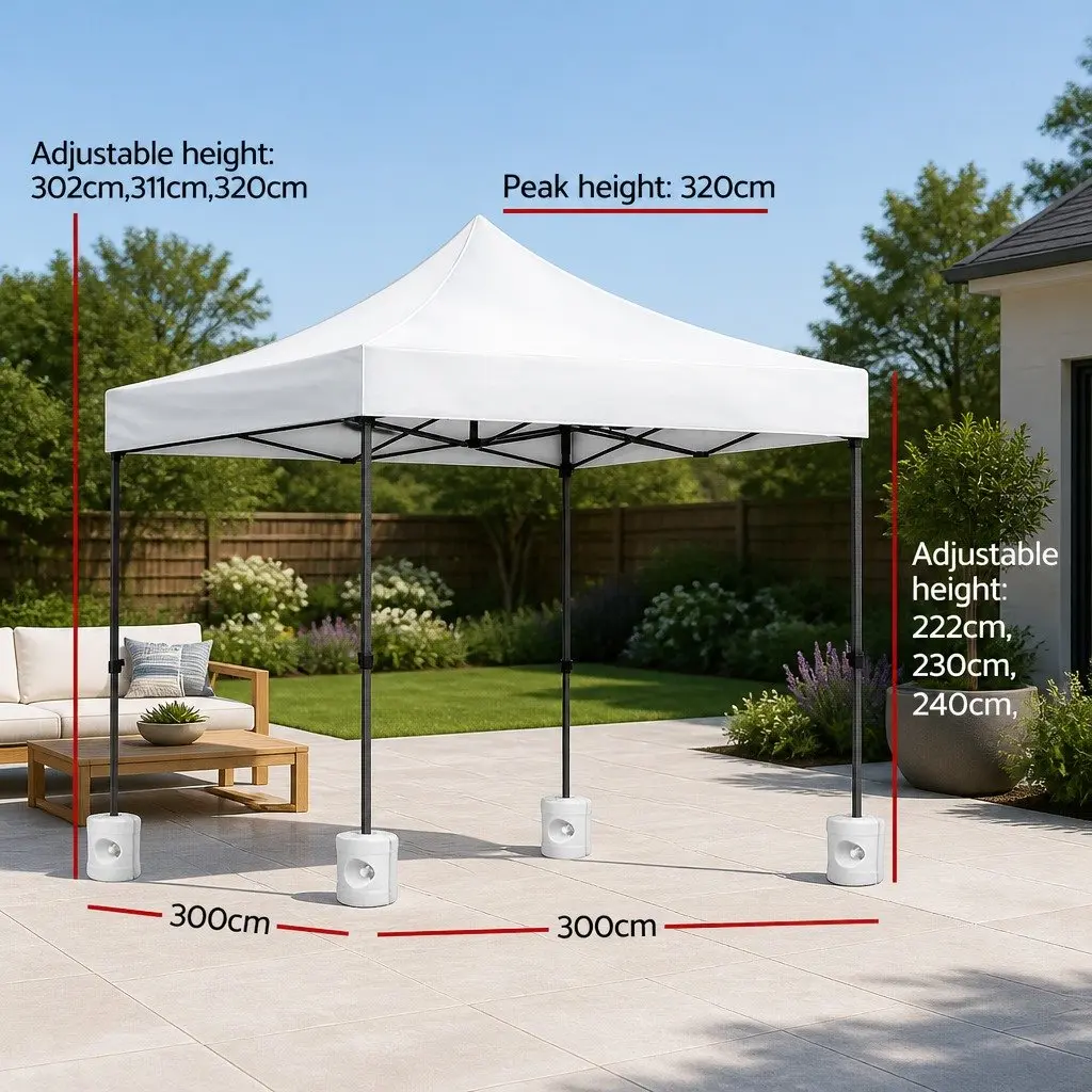 Pop Up Gazebo 3x3m Folding Canopy Outdoor Shade White with 4 Base Pods