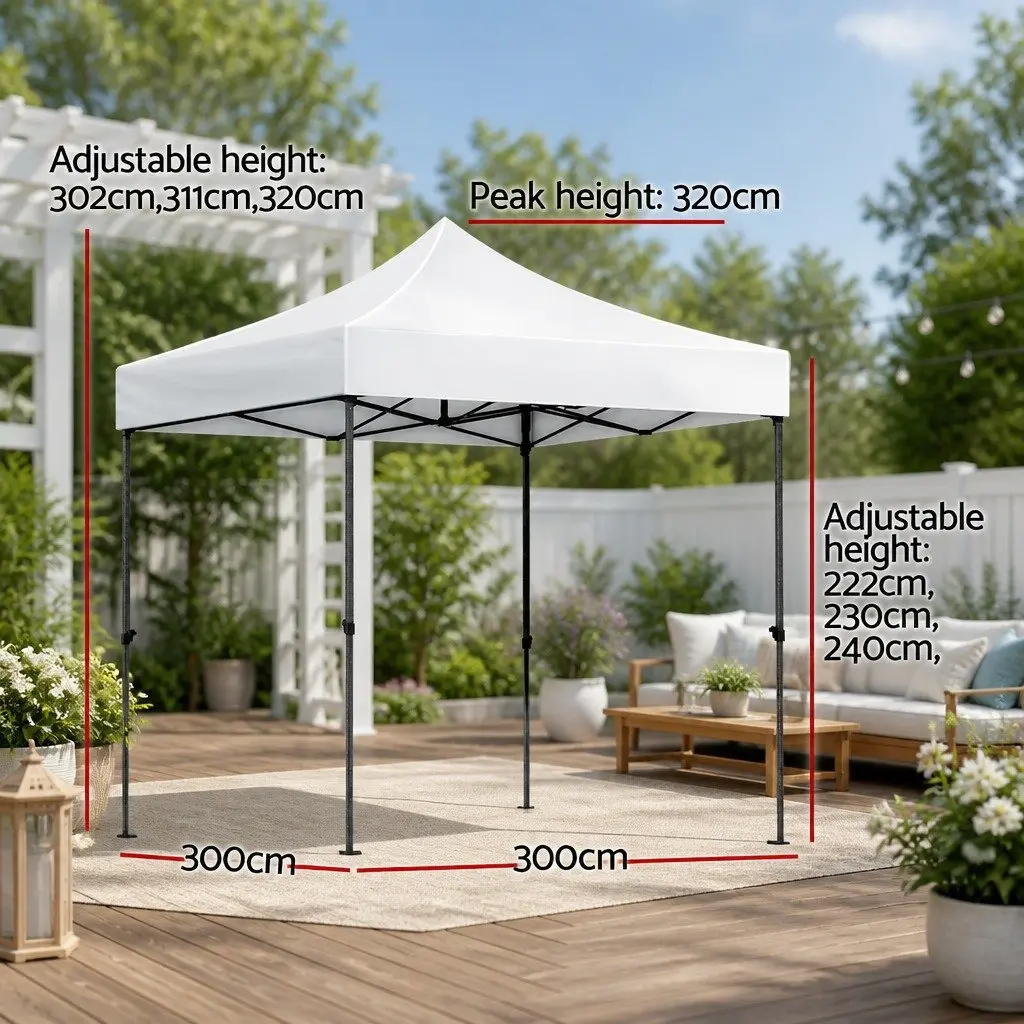 Folding Gazebo Outdoor Shade Structure 3x3m White with UV and Water Resistant Fabric