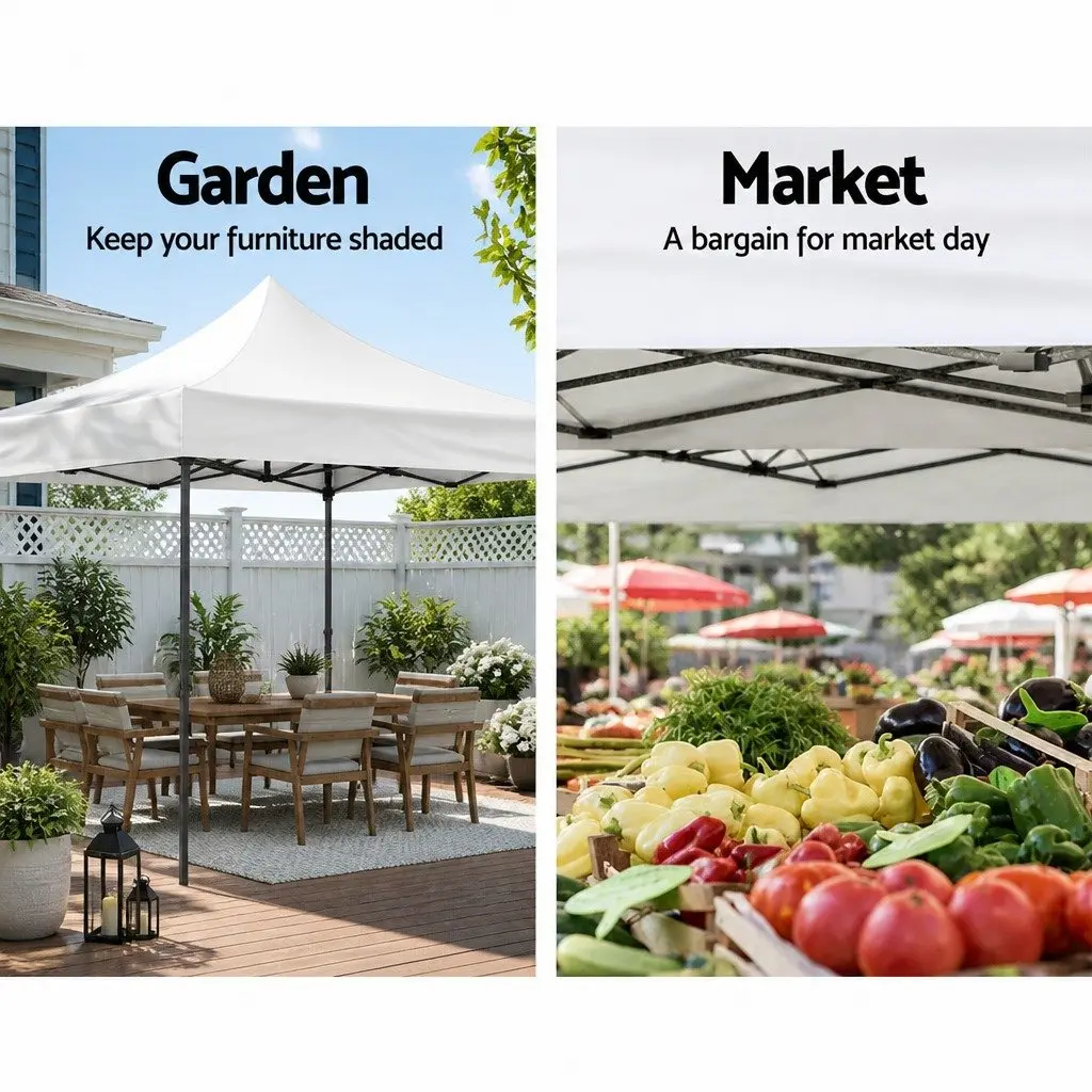 Folding Gazebo Outdoor Shade Structure 3x3m White with UV and Water Resistant Fabric