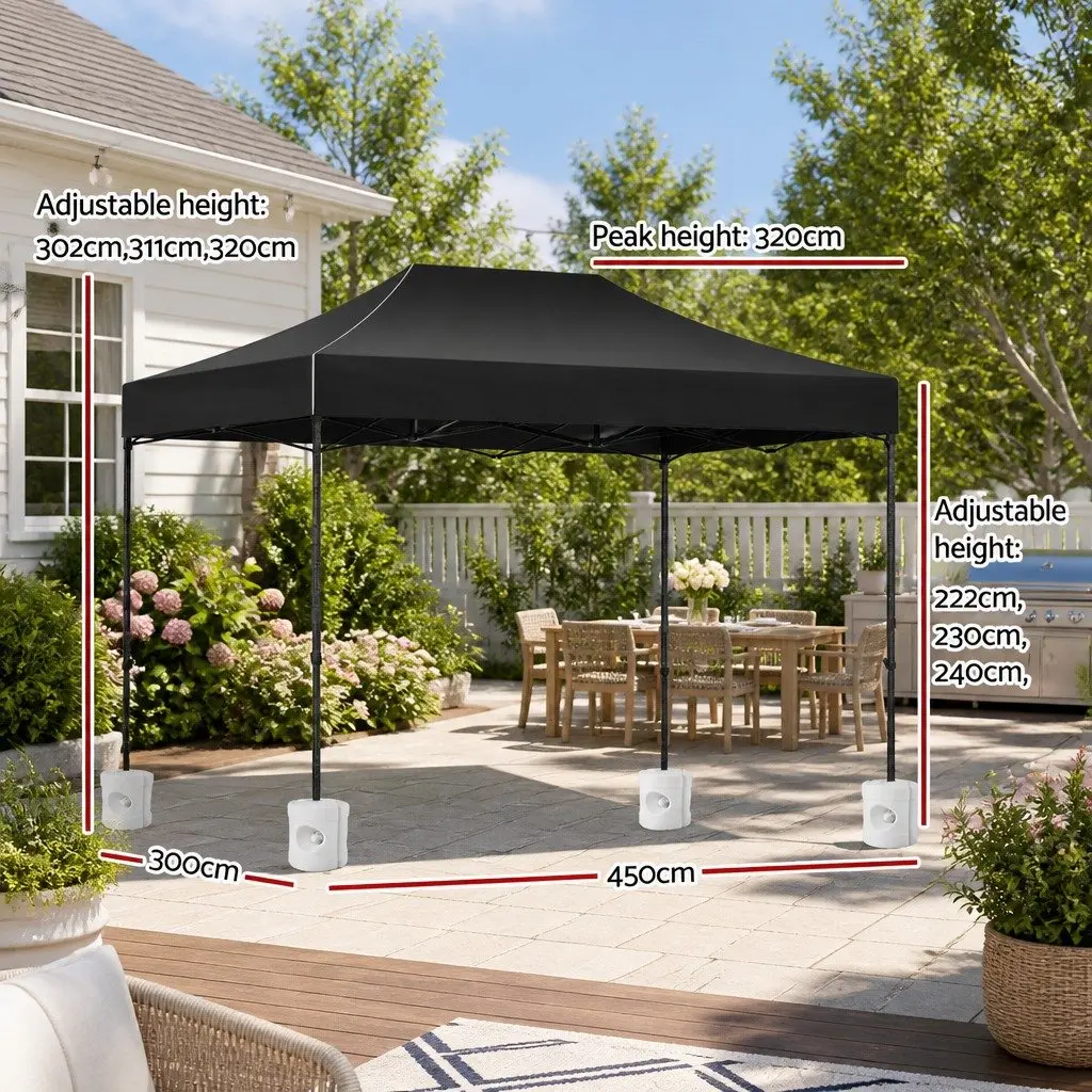 Pop Up Gazebo Folding Marquee Tent 3x4.5m Outdoor Canopy Black