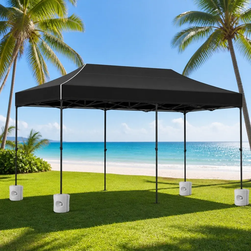 Pop Up Gazebo Marquee 3x6m Folding Outdoor Canopy Tent with 4 Base Pods Black