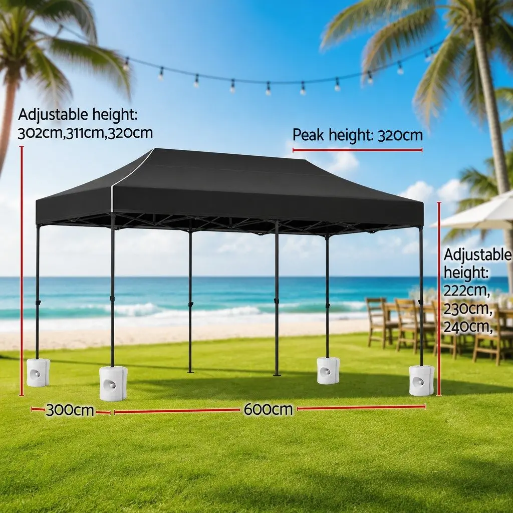 Pop Up Gazebo Marquee 3x6m Folding Outdoor Canopy Tent with 4 Base Pods Black