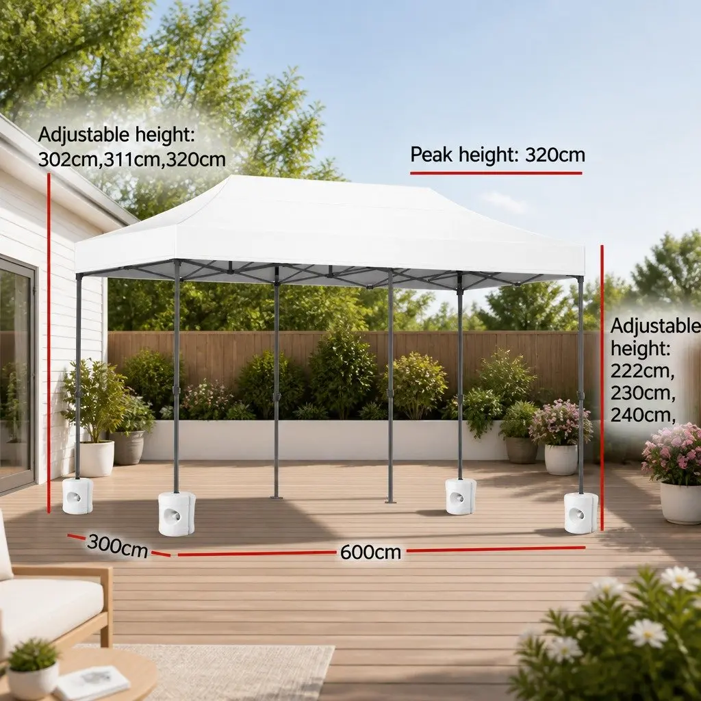 Pop Up Gazebo Marquee Folding Canopy Tent 3x6m White with Removable Panels and 4 Base Pods