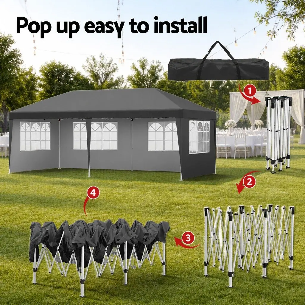 Pop Up Gazebo UV Resistant Waterproof 3x6m Canopy Outdoor Camping Wedding Party Shelter Grey