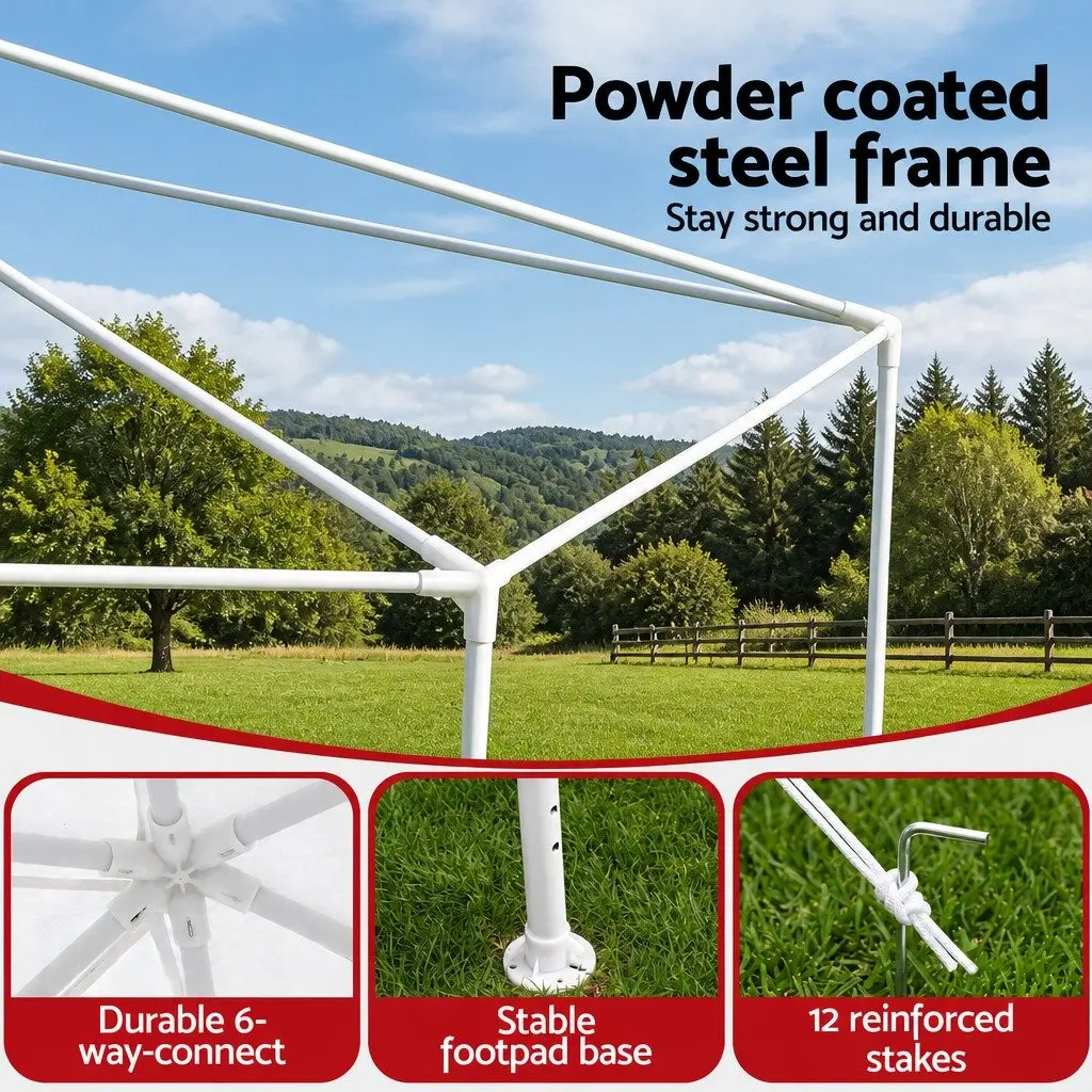 Hexagonal Gazebo Mesh Canopy 2x2m Outdoor Wedding Party Tent Shade White