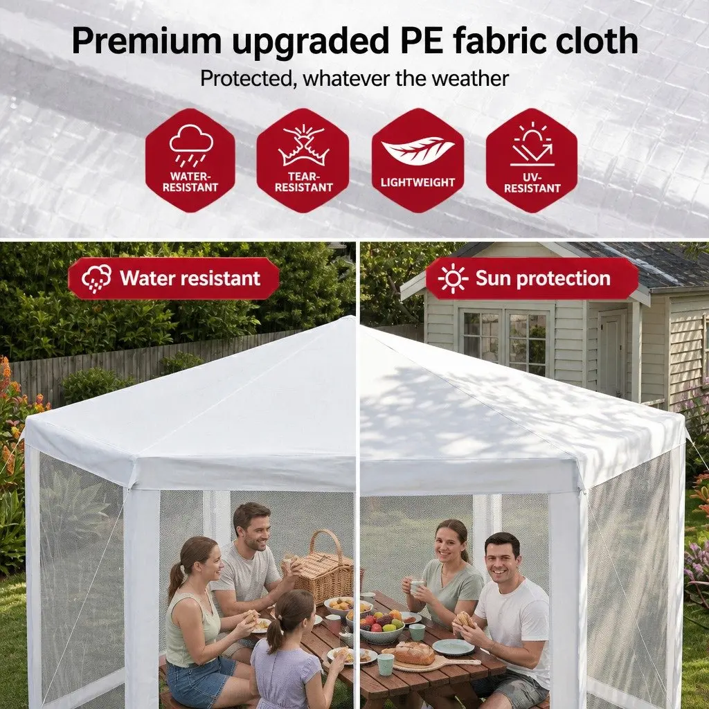 Hexagonal Gazebo Mesh Canopy 2x2m Outdoor Wedding Party Tent Shade White
