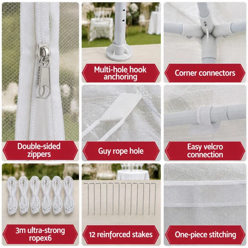 Hexagonal Gazebo Mesh Canopy 2x2m Outdoor Wedding Party Tent Shade White