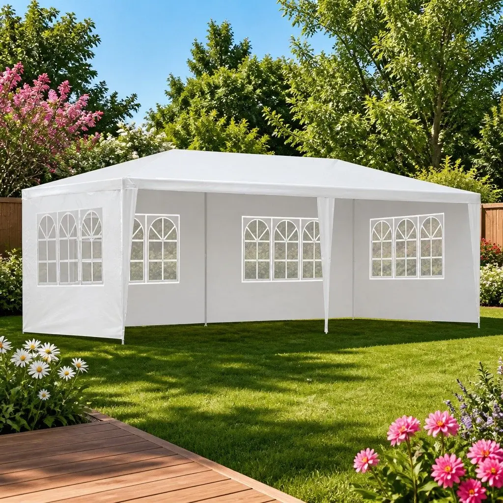 Outdoor Gazebo Canopy 3x6m White with Removable Window Panels