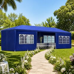 Gazebo 3x9m Marquee Outdoor Wedding Party Tent Camping Canopy 8 Panel Blue
