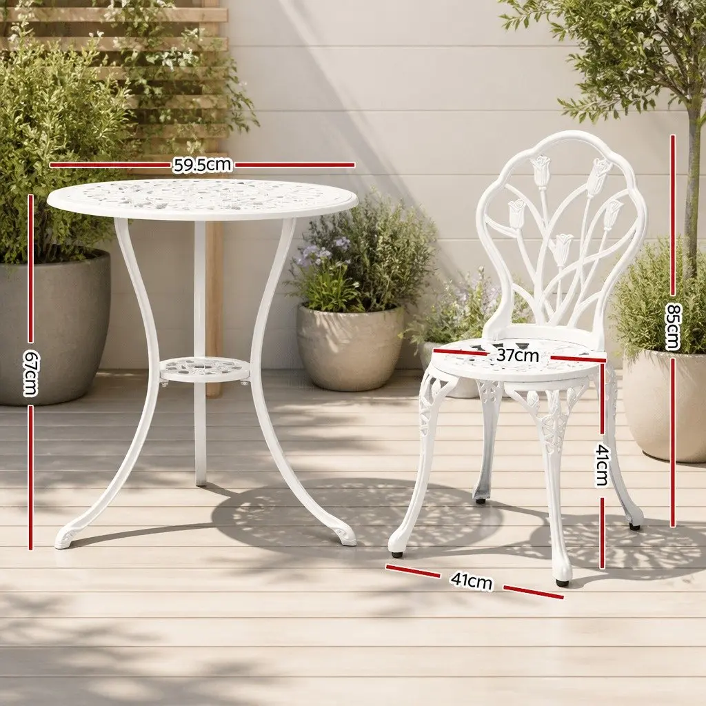 Outdoor Bistro Set 3PC Garden Furniture White Chairs Table Patio Dining Setting