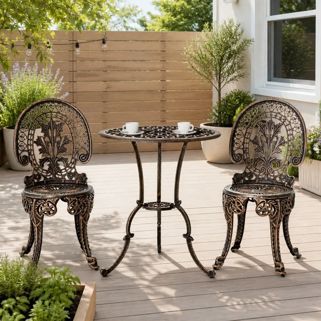 3PC Patio Bistro Set Outdoor Dining Chairs Table Garden Furniture Bronze