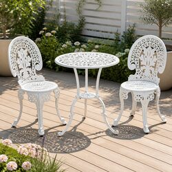 Inviting Outdoor Bistro Dining Set with White Chairs