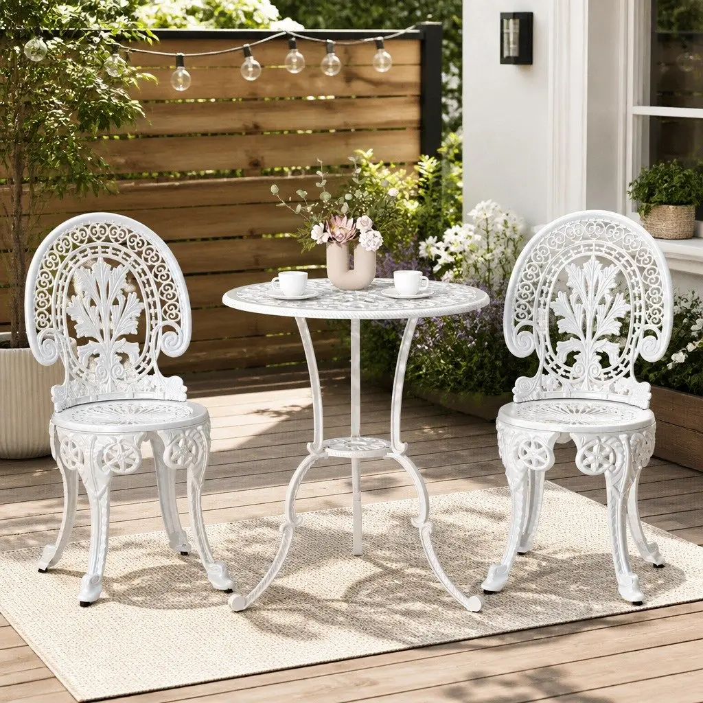 3PC Outdoor Bistro Dining Set White Chairs Table Patio Garden Furniture