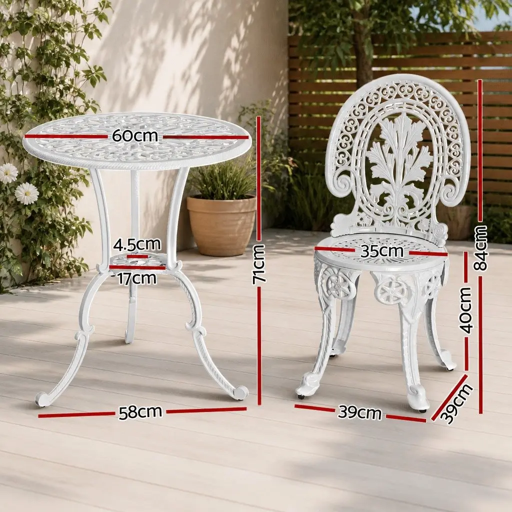 3PC Outdoor Bistro Dining Set White Chairs Table Patio Garden Furniture