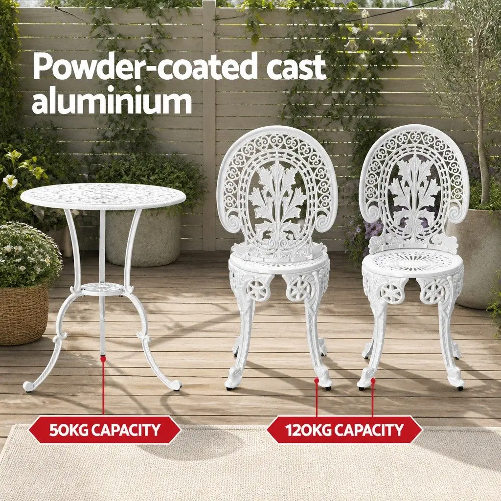 3PC Outdoor Bistro Dining Set White Chairs Table Patio Garden Furniture
