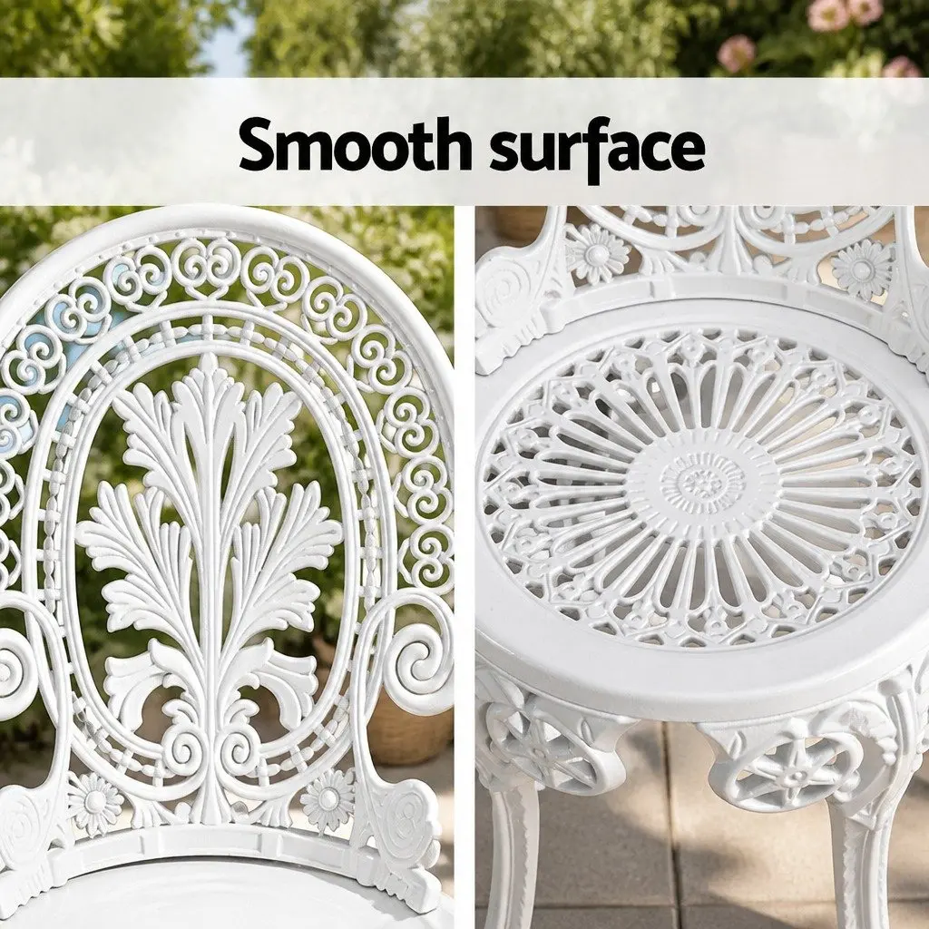 3PC Outdoor Bistro Dining Set White Chairs Table Patio Garden Furniture