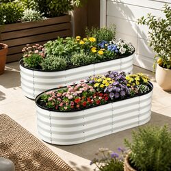 Raised Garden Bed 2 Pack Galvanised Planter Box 120x60x30cm Open Base White