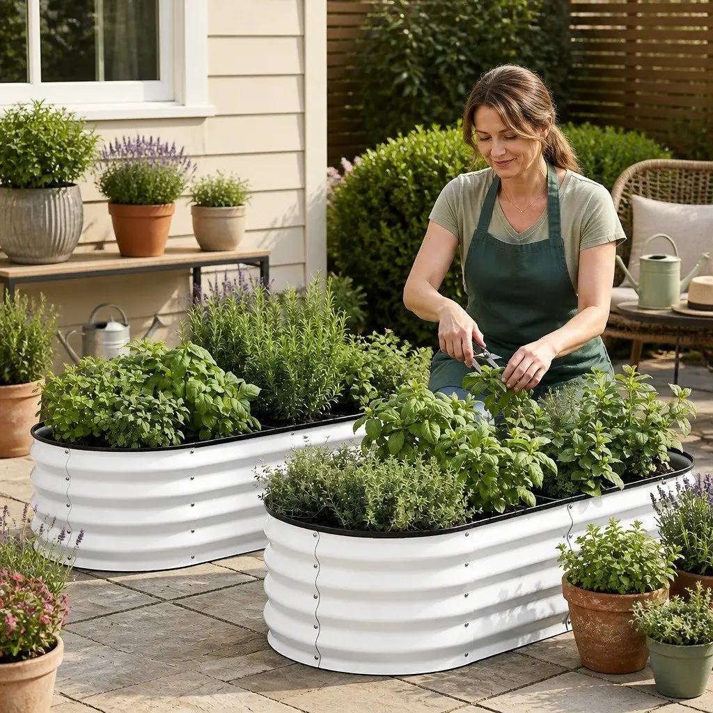 Raised Garden Bed Galvanised Steel Planter Box Open Base 120x60x30cm 2 Pack White