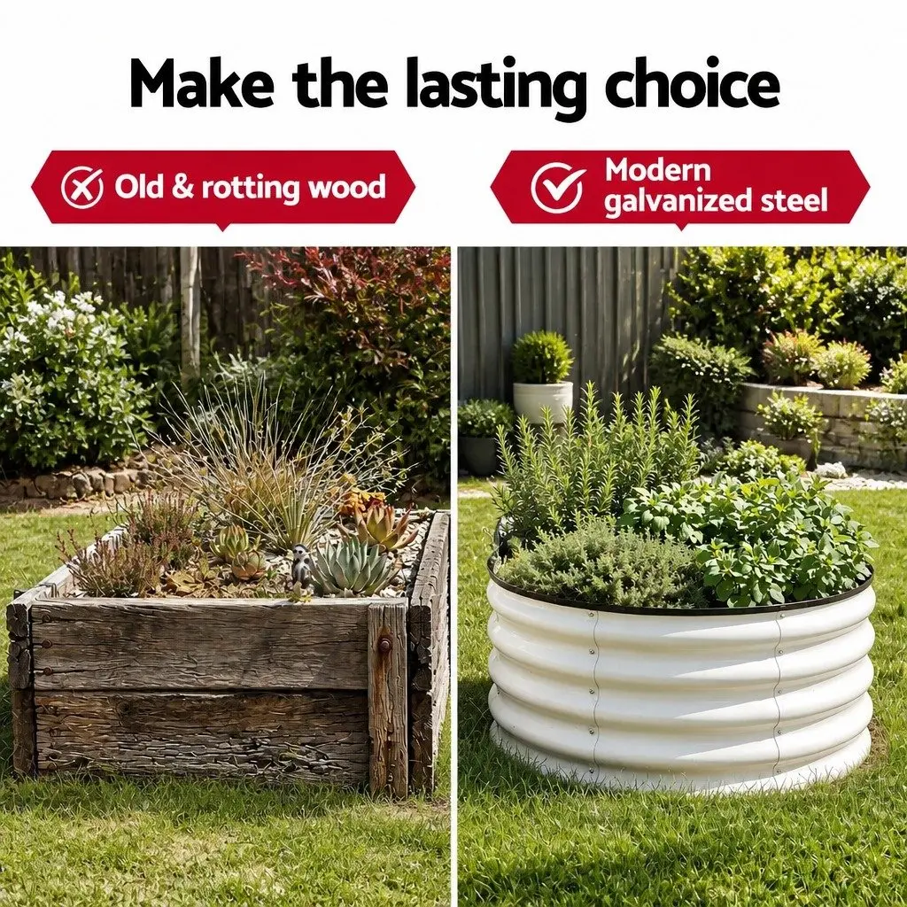Raised Garden Bed Galvanised Steel Planter Box Open Base 120x60x30cm 2 Pack White