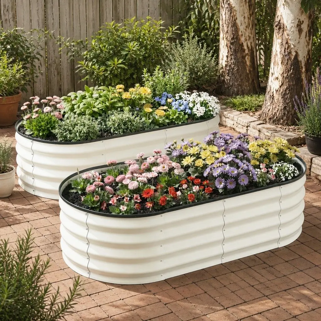 Raised Garden Bed Galvanised Steel Planter Box Open Base 120x60x30cm 2 Pack White