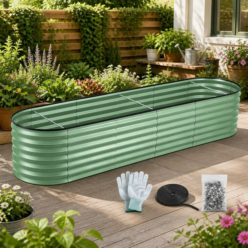 Oval Raised Garden Bed 240x60x45cm Galvanised Steel Planter Box Vegetables