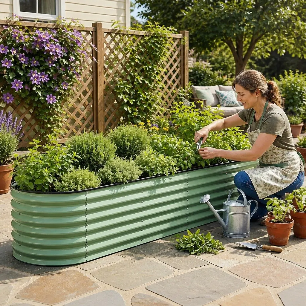 Oval Raised Garden Bed 240x60x45cm Galvanised Steel Planter Box Vegetables