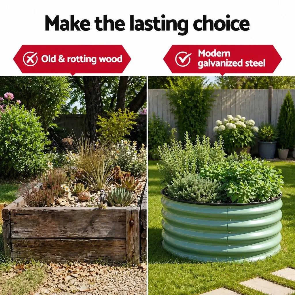 Oval Raised Garden Bed 240x60x45cm Galvanised Steel Planter Box Vegetables