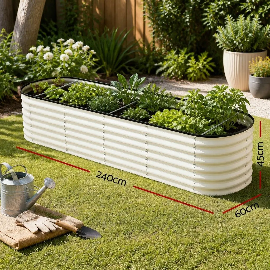 Oval Raised Garden Bed Galvanised Steel Planter Box 240x60x45cm
