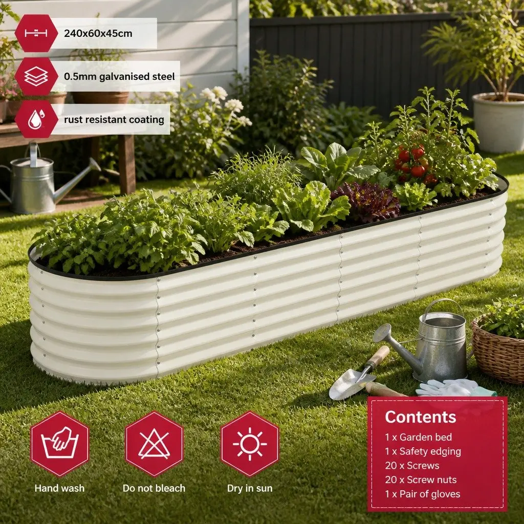 Oval Raised Garden Bed Galvanised Steel Planter Box 240x60x45cm