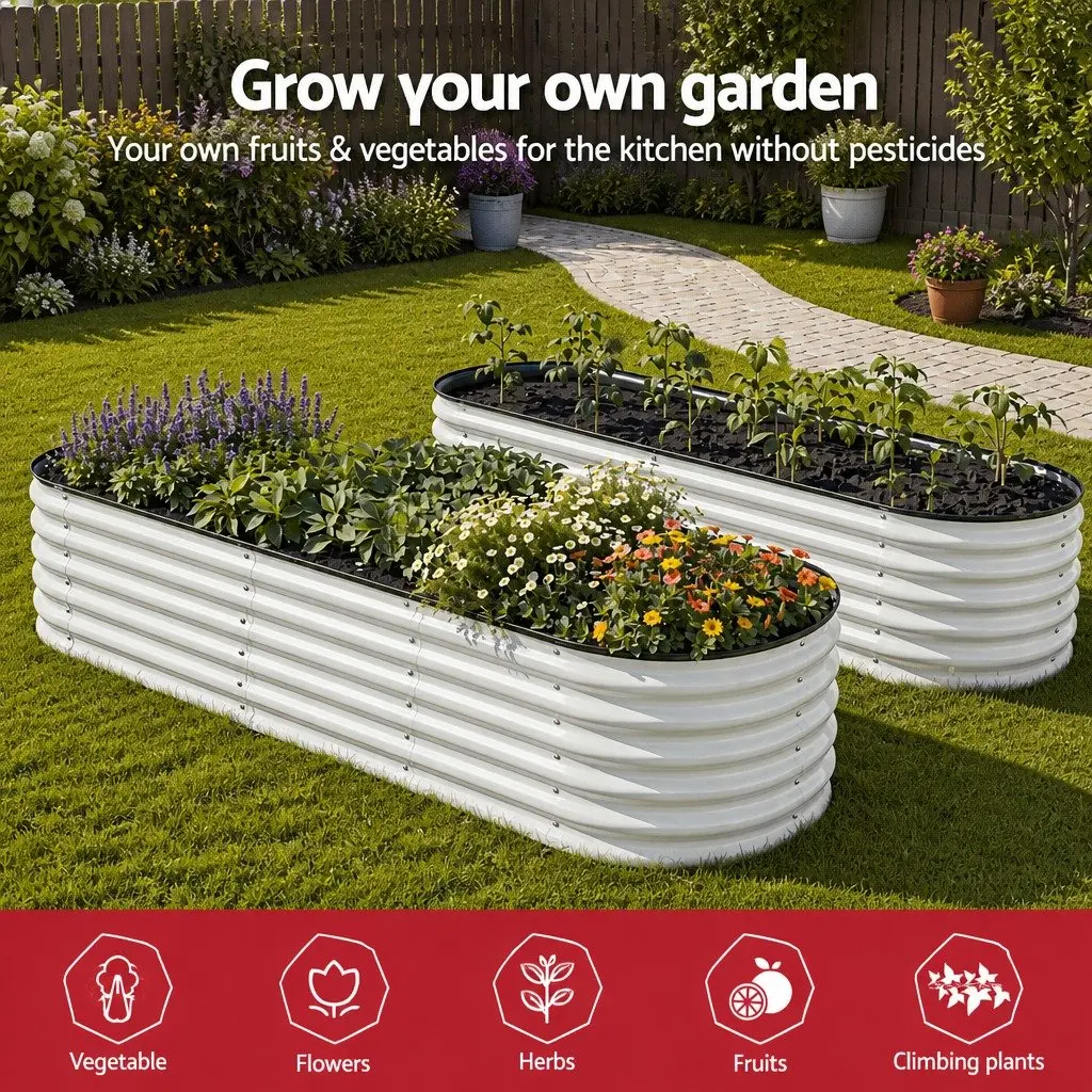 Oval Raised Garden Bed Galvanised Steel Planter Box 240x60x45cm