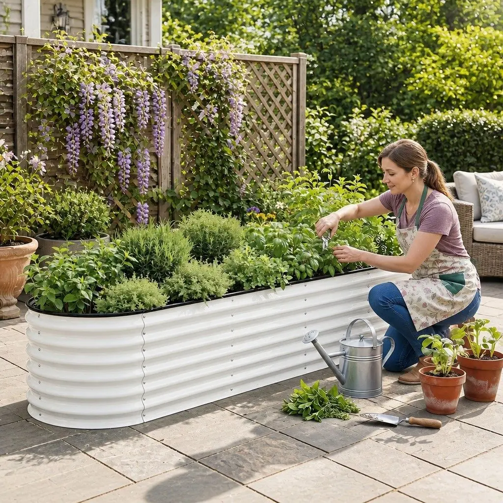 Oval Raised Garden Bed Galvanised Steel Planter Box 240x60x45cm