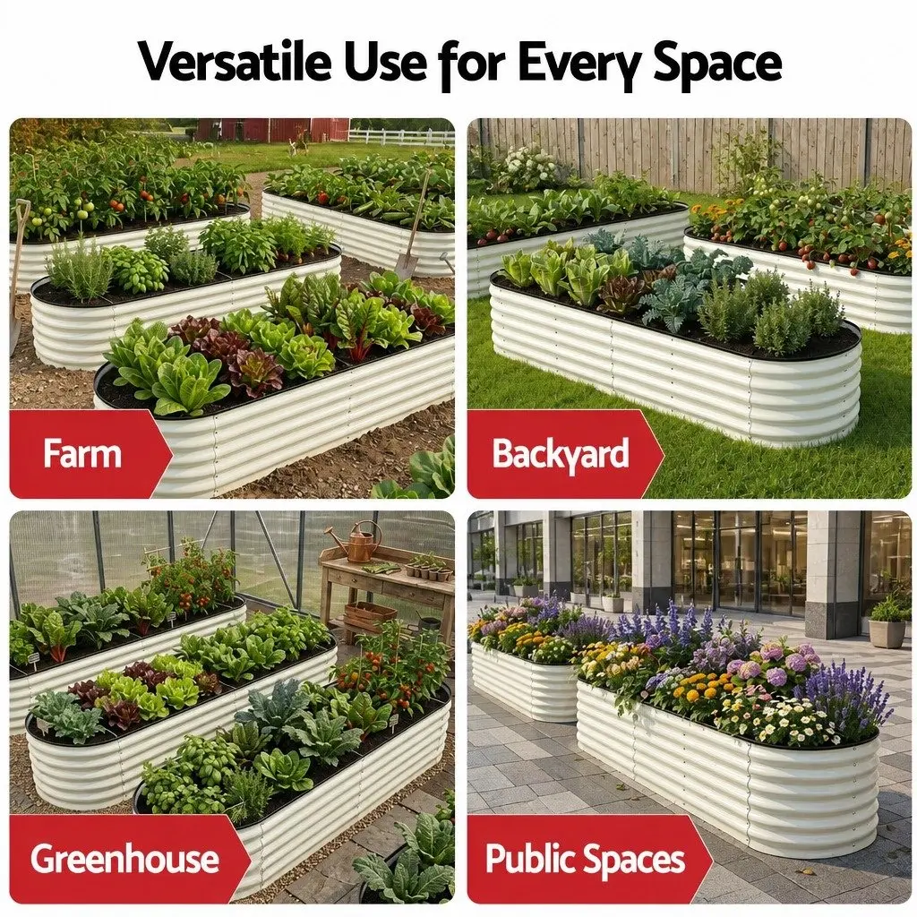 Oval Raised Garden Bed Galvanised Steel Planter Box 240x60x45cm
