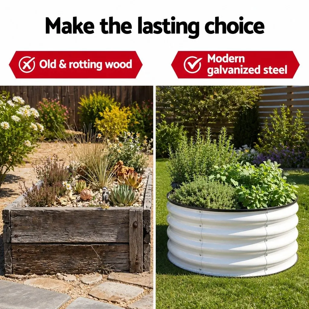 Oval Raised Garden Bed Galvanised Steel Planter Box 240x60x45cm