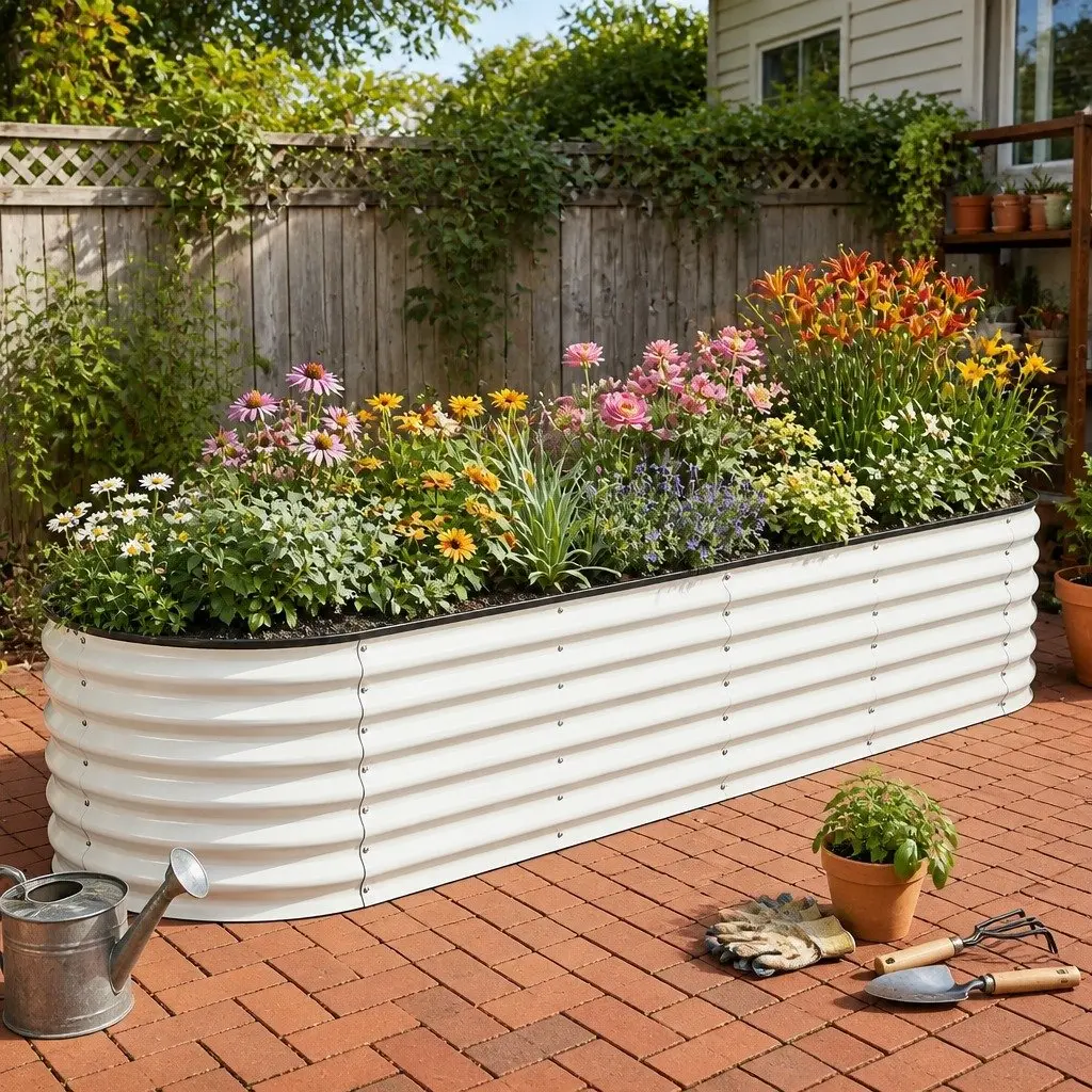 Oval Raised Garden Bed Galvanised Steel Planter Box 240x60x45cm