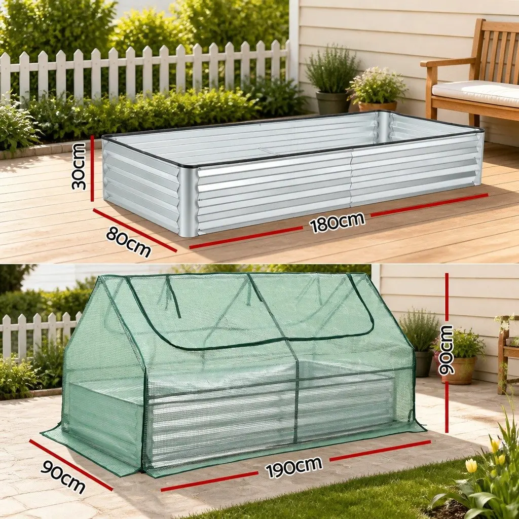 Raised Garden Bed with Greenhouse 3 in 1 Galvanised Planter Box 190 x 90 x 90 cm