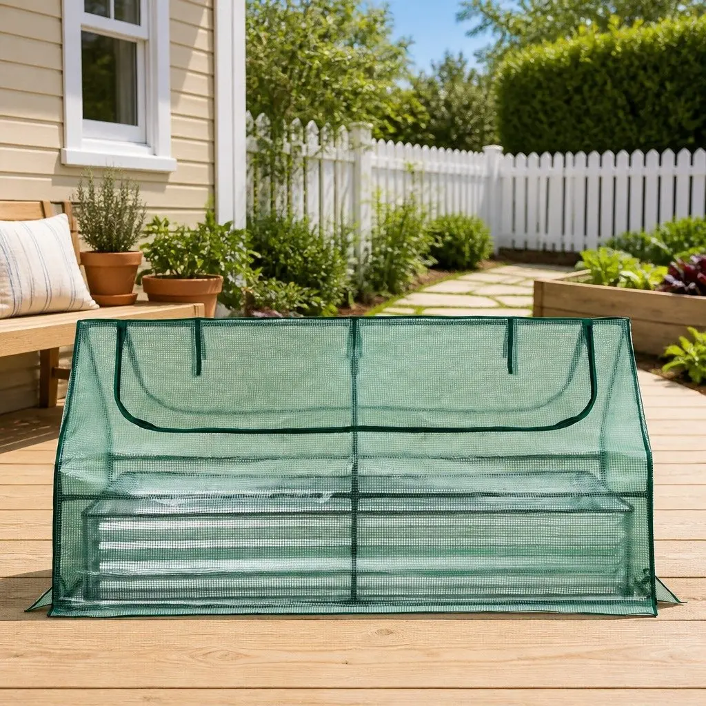 Raised Garden Bed with Greenhouse 3 in 1 Galvanised Planter Box 190 x 90 x 90 cm